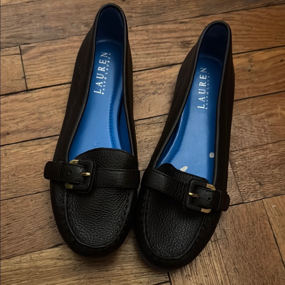 LAUREN Ralph Lauren Black Leather Buckle Loafers